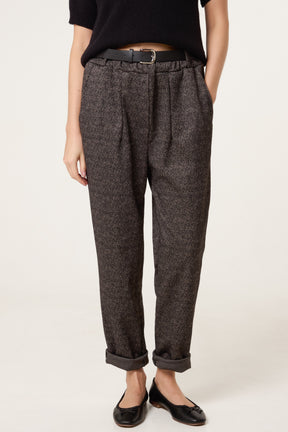 Belted Herringbone Trousers