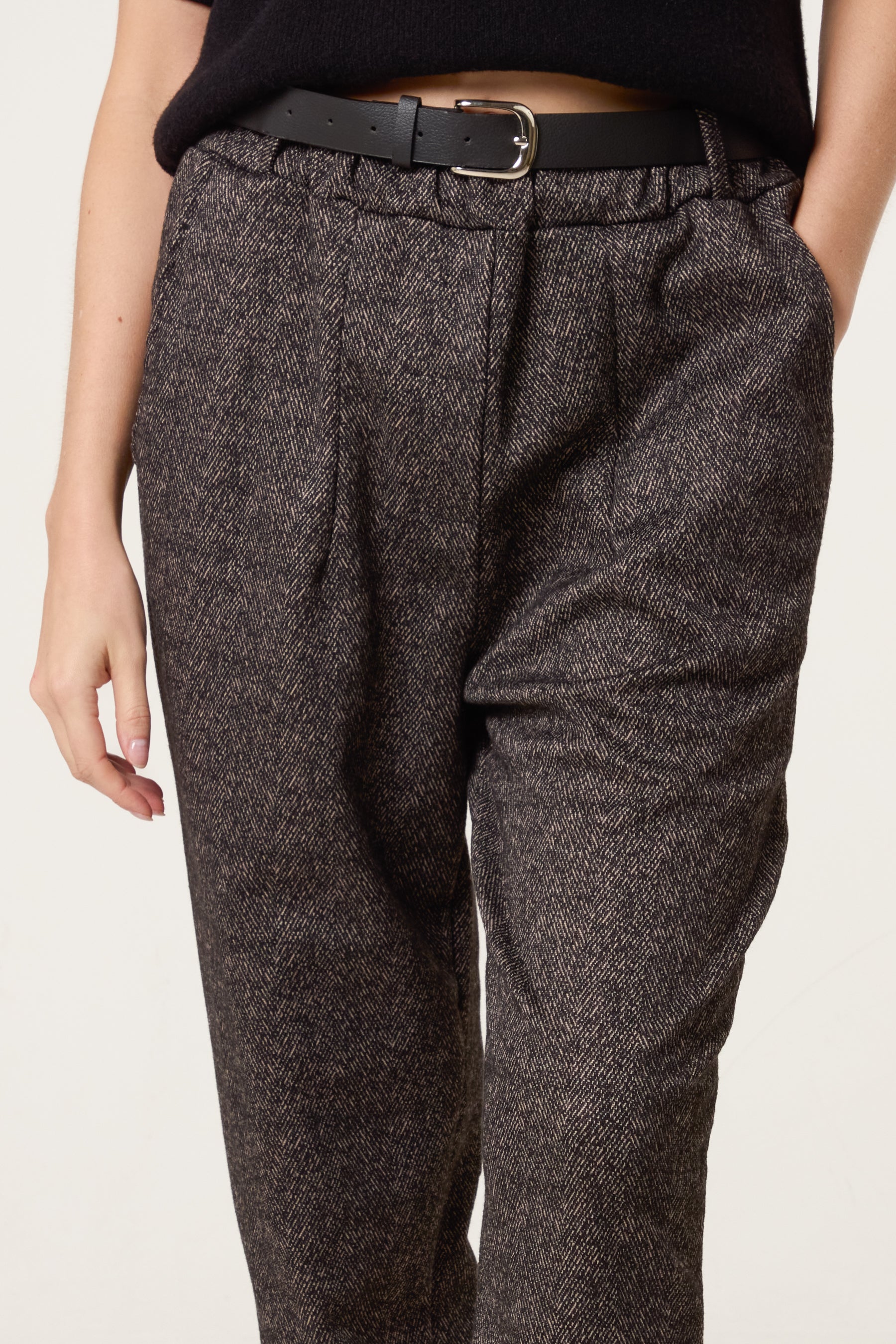 Belted Herringbone Trousers