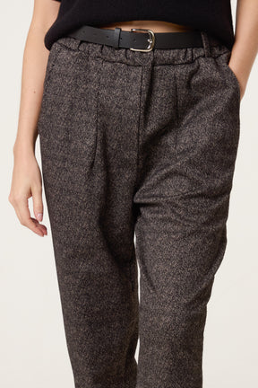 Belted Herringbone Trousers