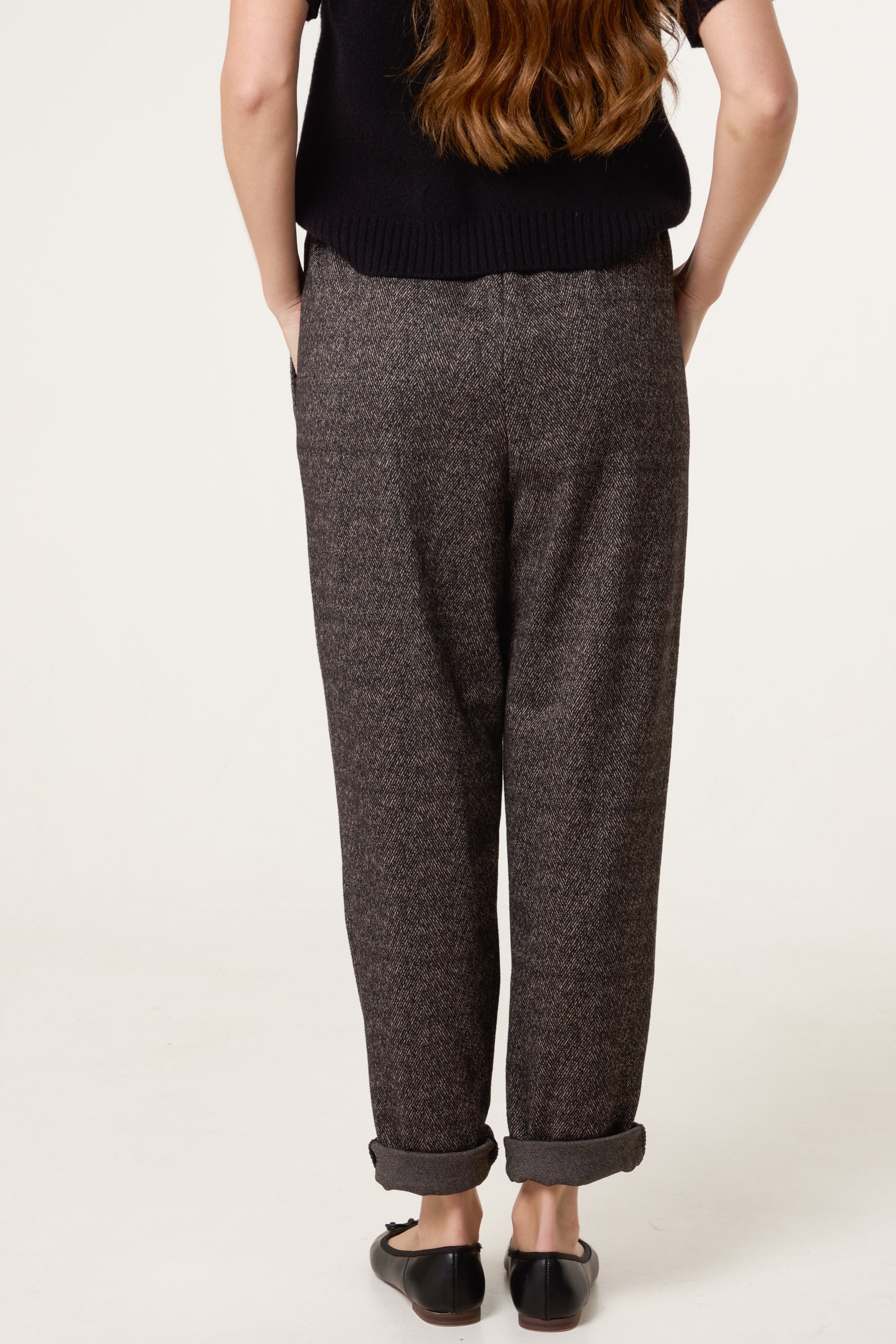 Belted Herringbone Trousers