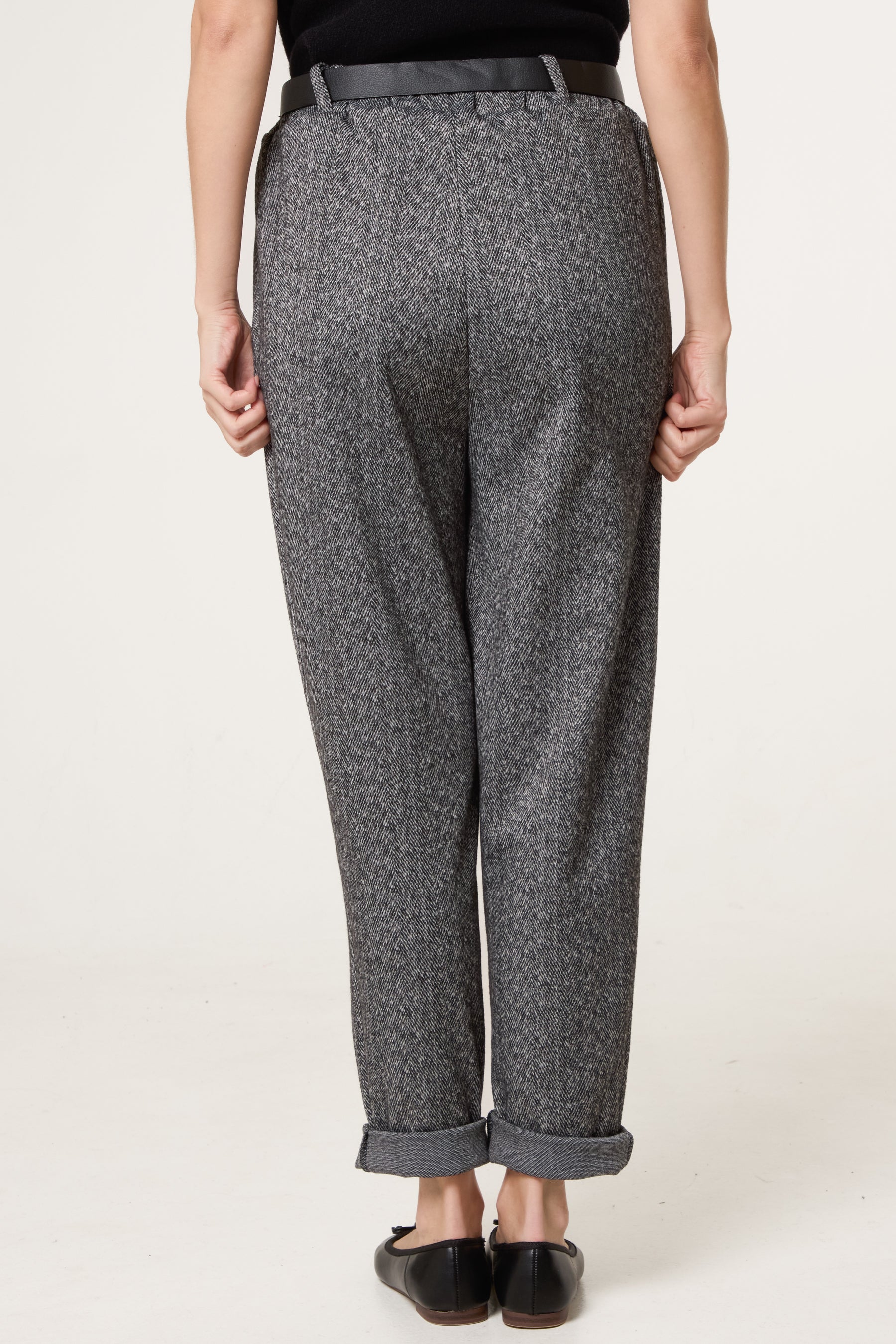 Belted Herringbone Trousers