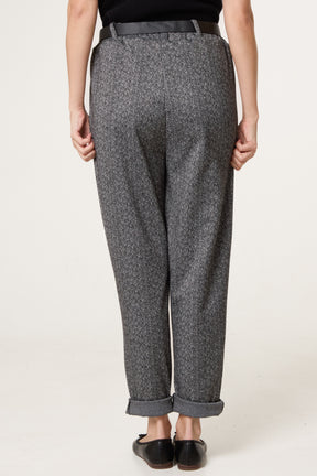 Belted Herringbone Trousers
