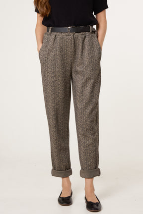 Belted Herringbone Trousers