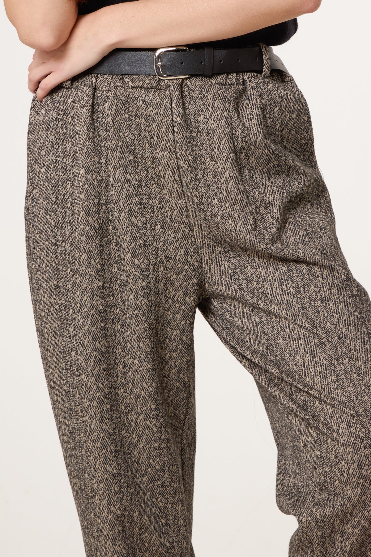 Belted Herringbone Trousers