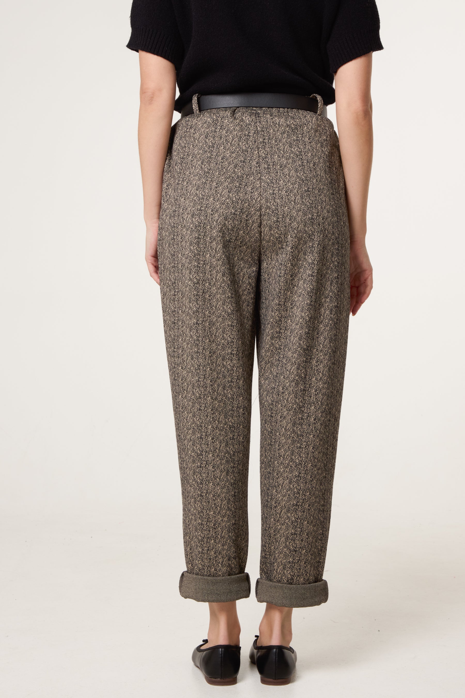 Belted Herringbone Trousers