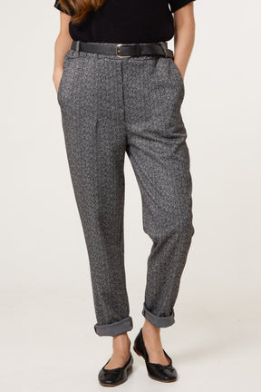 Belted Herringbone Trousers