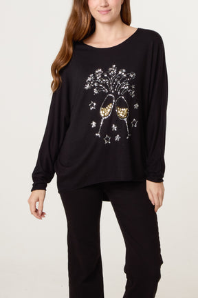 Sequin Champagne Glass Batwing Jumper