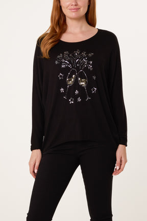 Sequin Champagne Glass Batwing Jumper