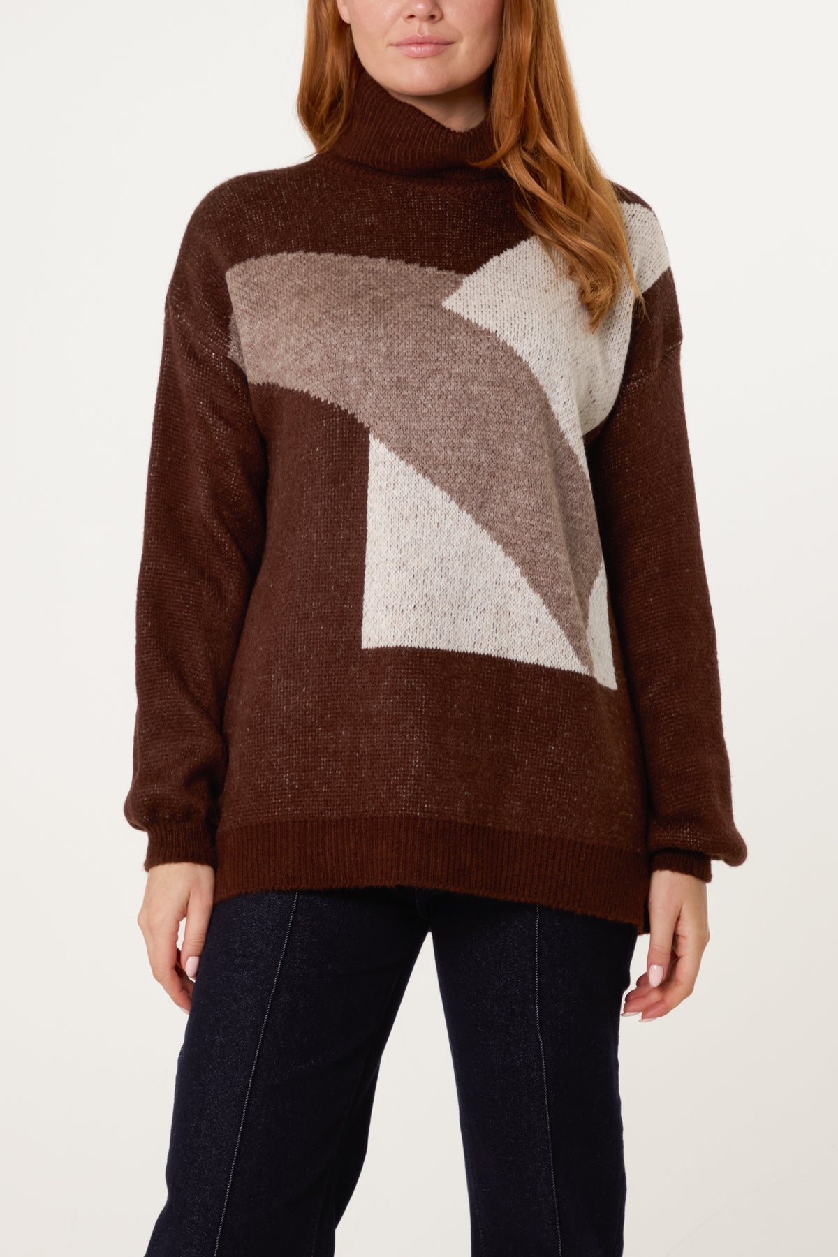 Roll Neck Geometric Pattern Jumper