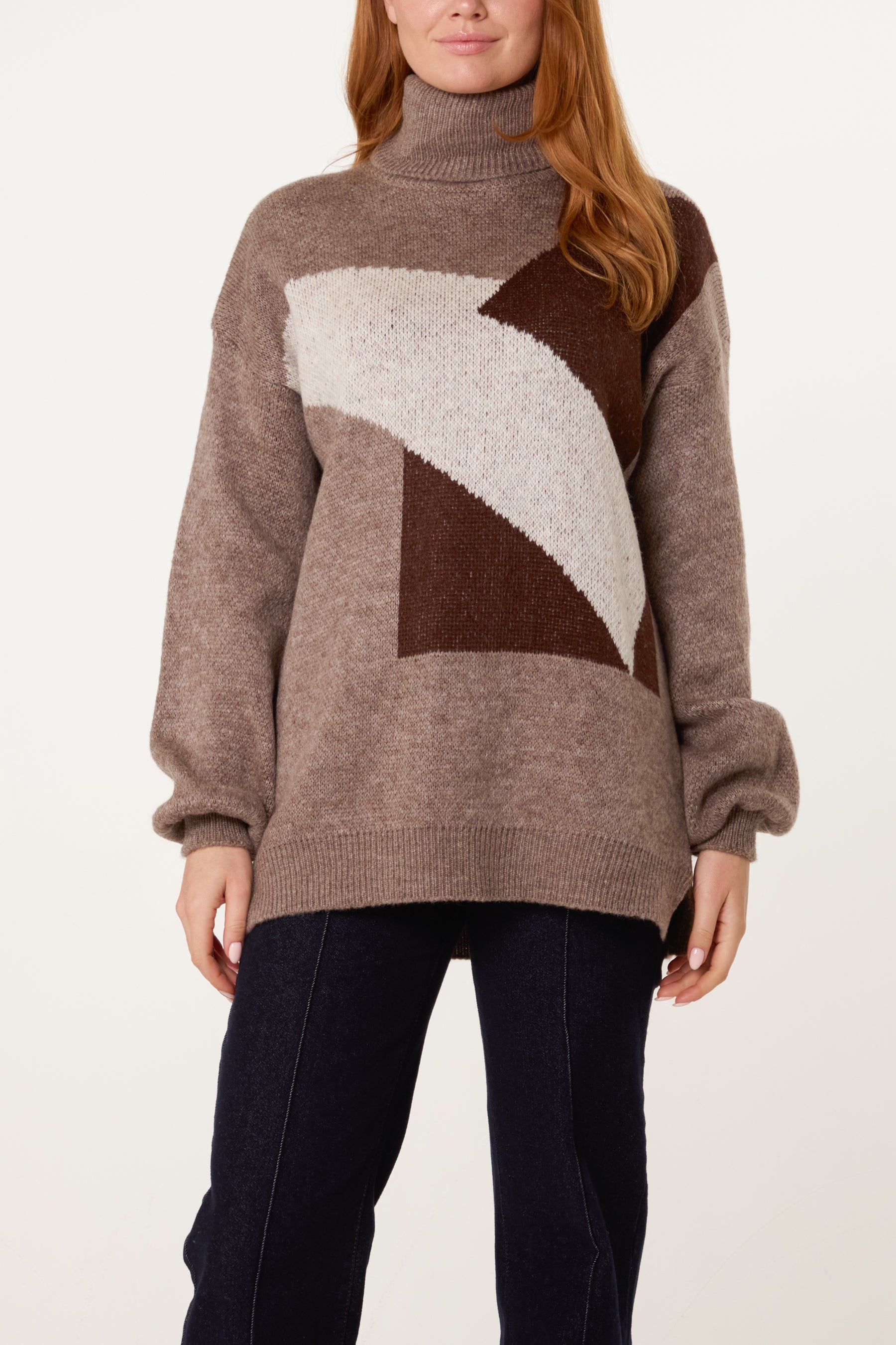Roll Neck Geometric Pattern Jumper