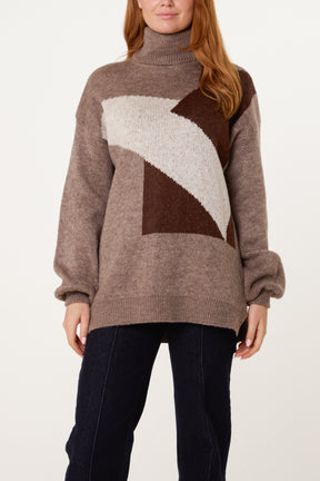 Roll Neck Geometric Pattern Jumper