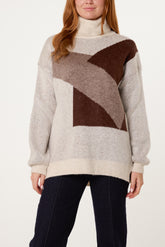 Roll Neck Geometric Pattern Jumper