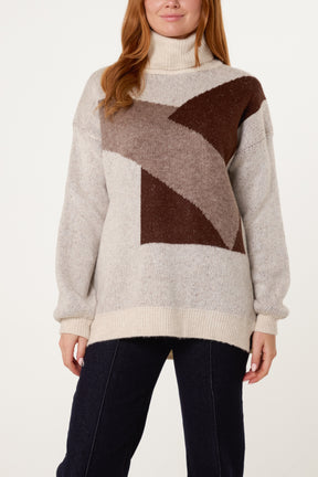 Roll Neck Geometric Pattern Jumper