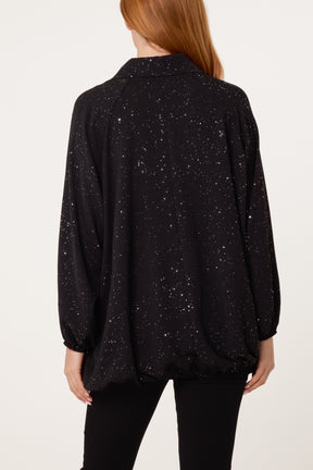 Metallic Glitter Collar Blouse