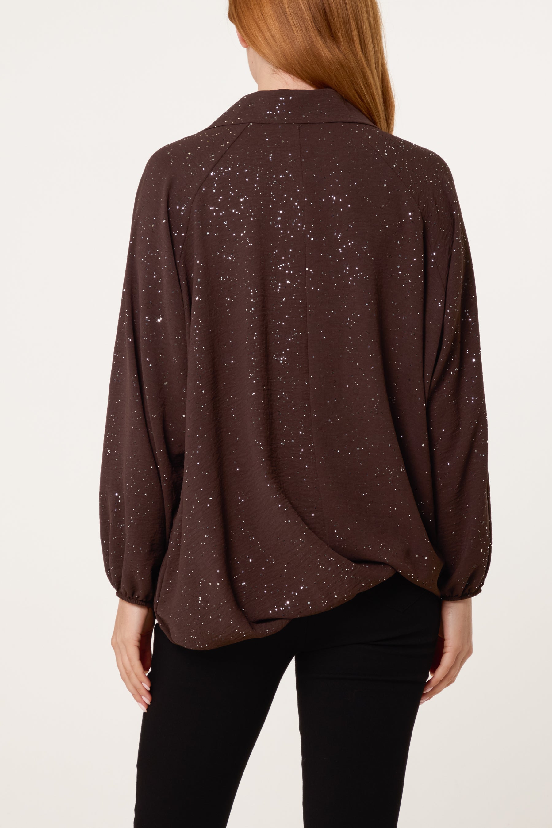 Metallic Glitter Collar Blouse
