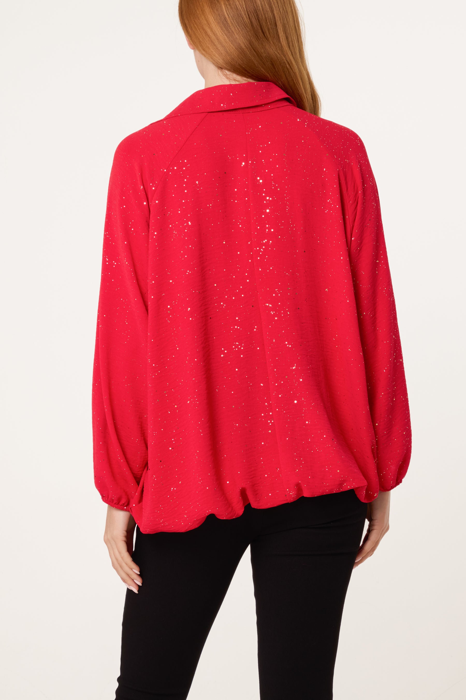 Metallic Glitter Collar Blouse