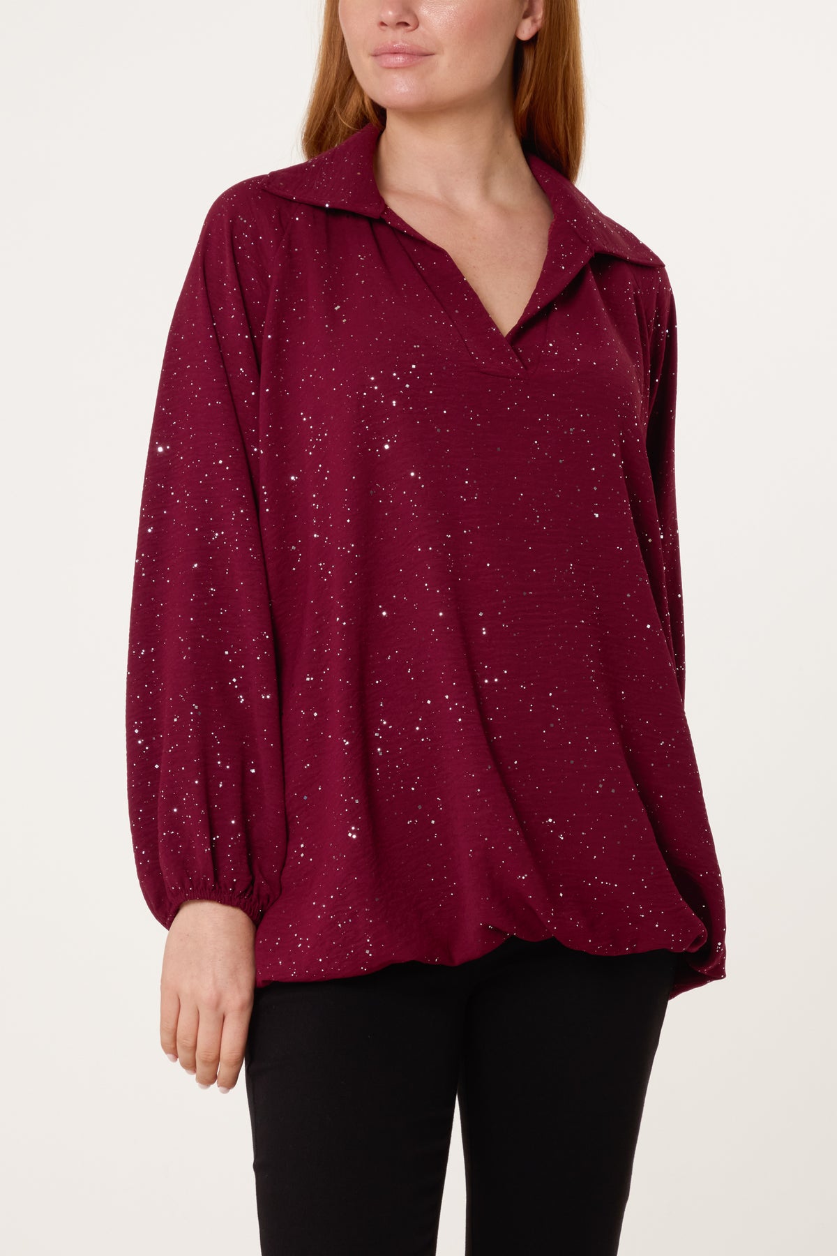 Metallic Glitter Collar Blouse