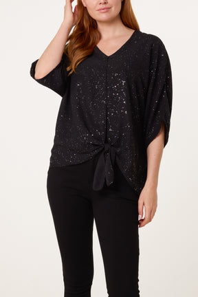 Metallic Glitter Front Knot Top