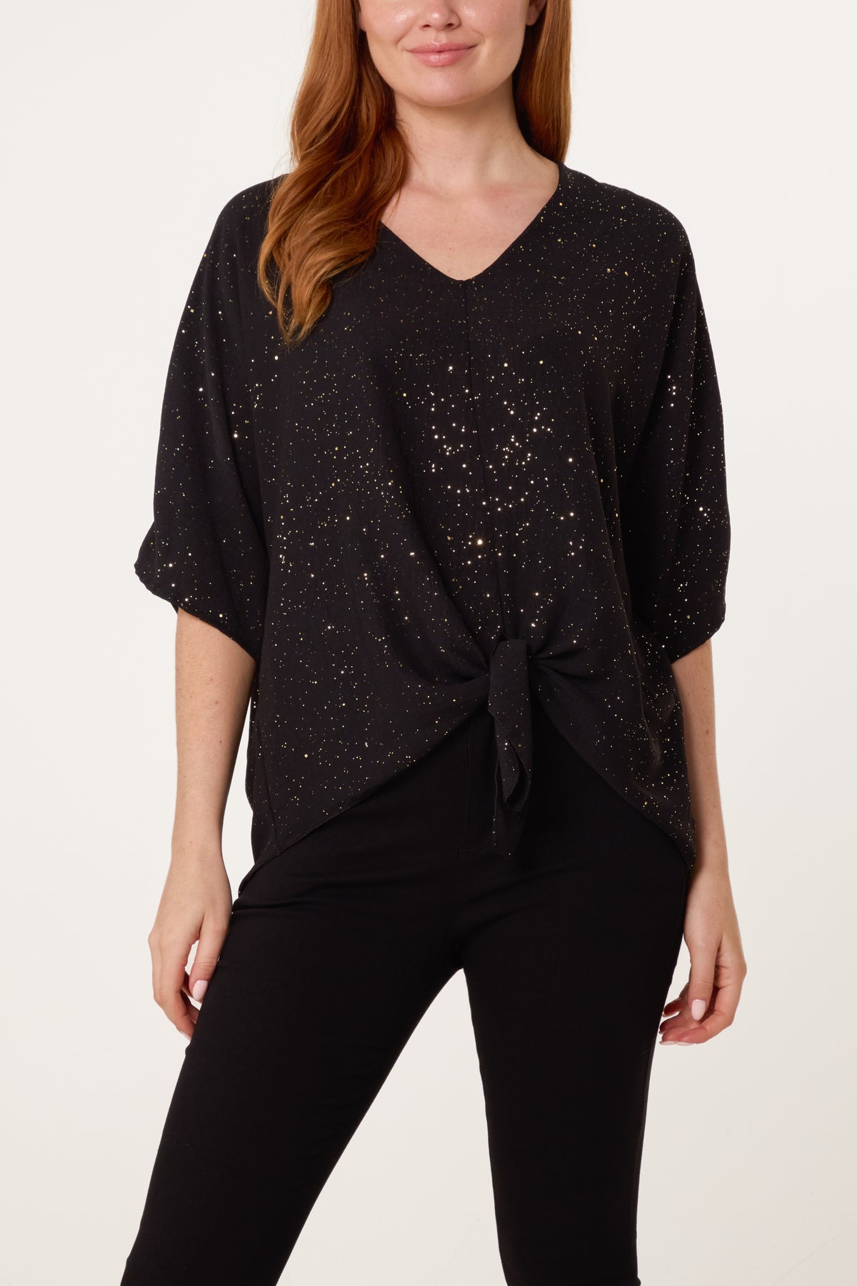 Metallic Glitter Front Knot Top