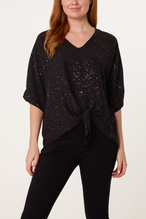 Metallic Glitter Front Knot Top