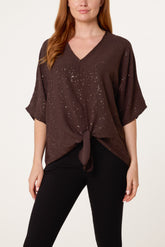 Metallic Glitter Front Knot Top
