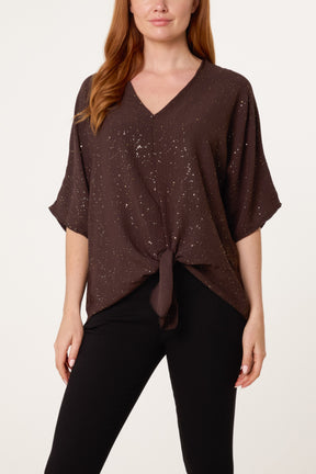Metallic Glitter Front Knot Top
