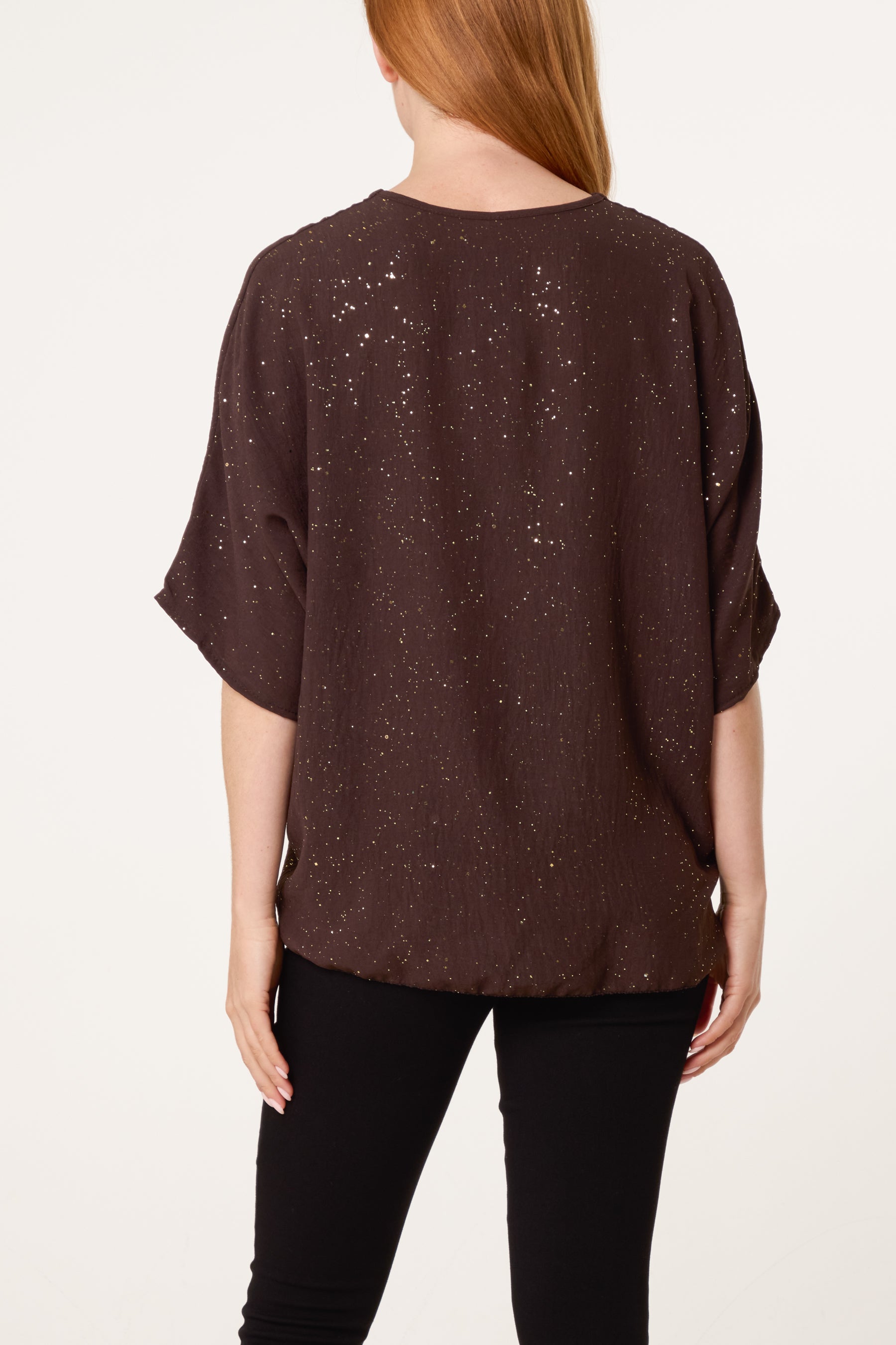 Metallic Glitter Front Knot Top