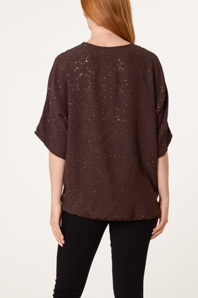 Metallic Glitter Front Knot Top