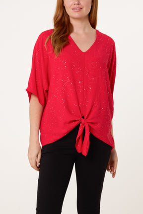 Metallic Glitter Front Knot Top