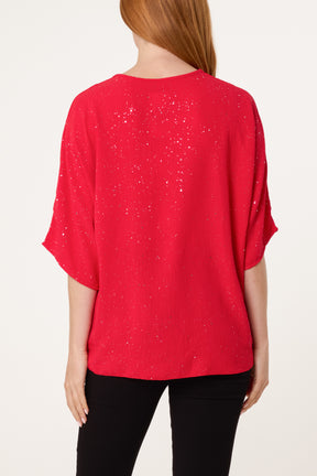 Metallic Glitter Front Knot Top