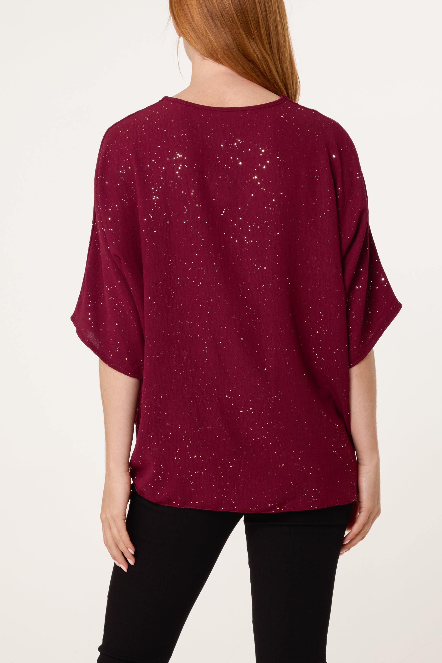 Metallic Glitter Front Knot Top
