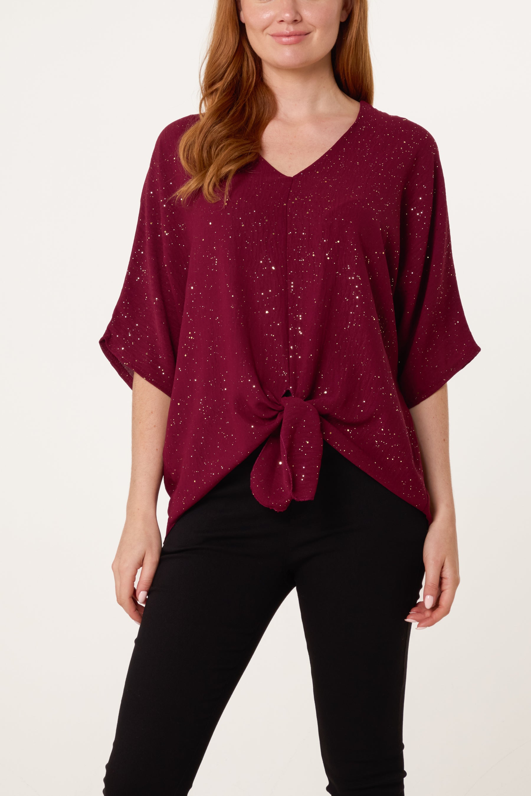 Metallic Glitter Front Knot Top