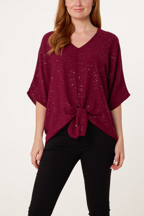 Metallic Glitter Front Knot Top