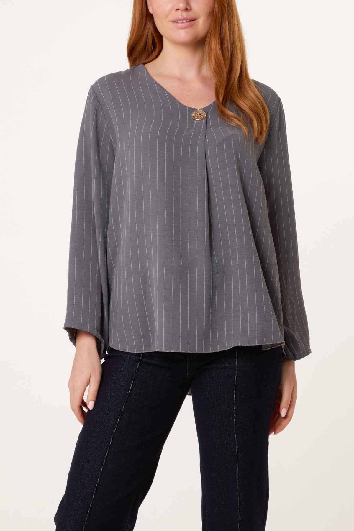 Striped Button Front Blouse