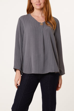 Striped Button Front Blouse