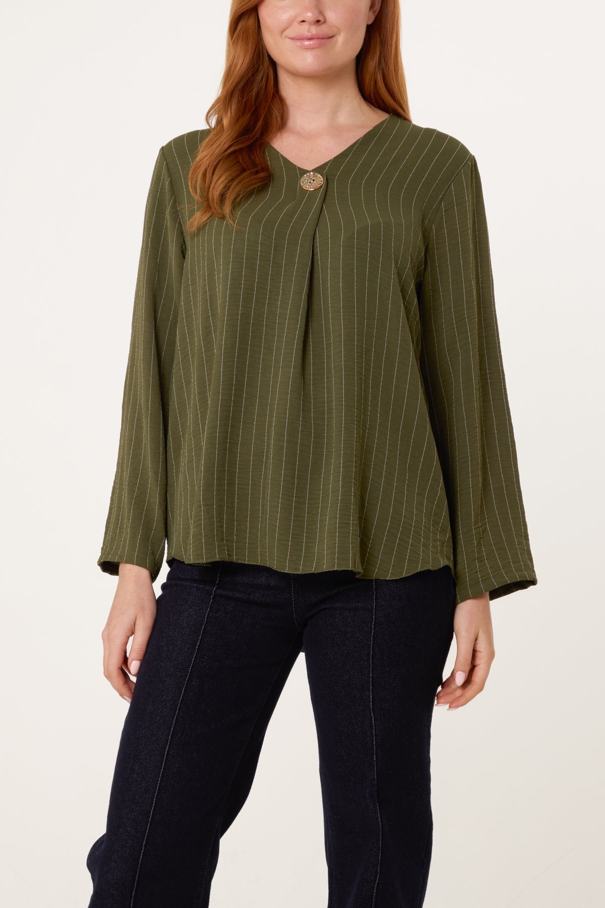 Striped Button Front Blouse