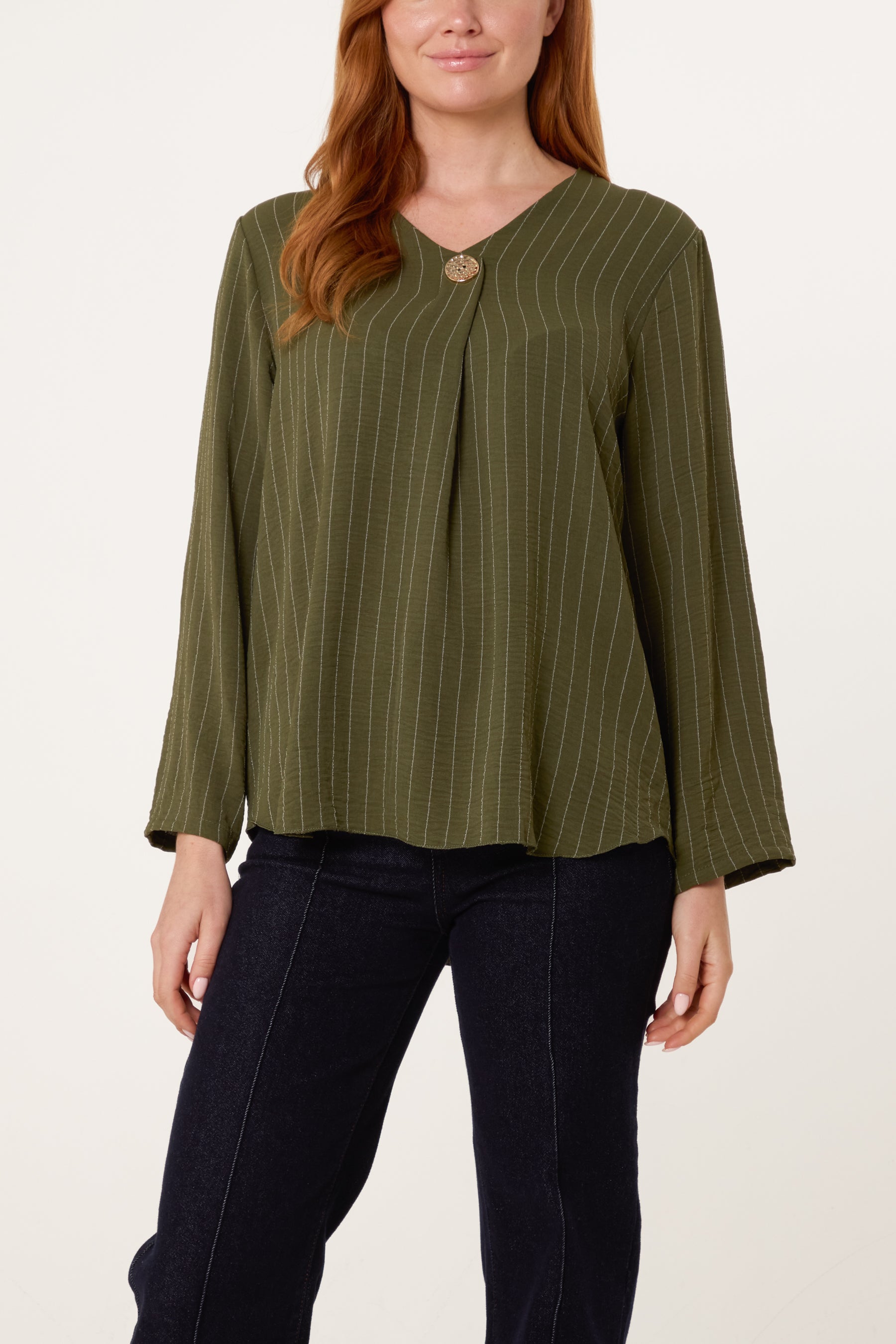 Striped Button Front Blouse