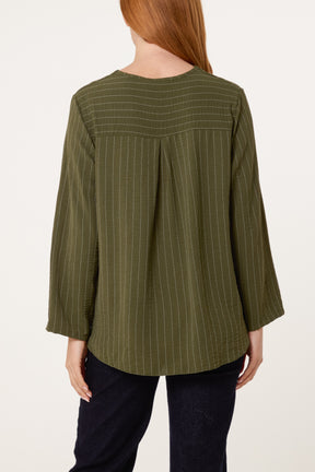 Striped Button Front Blouse