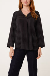Striped Button Front Blouse