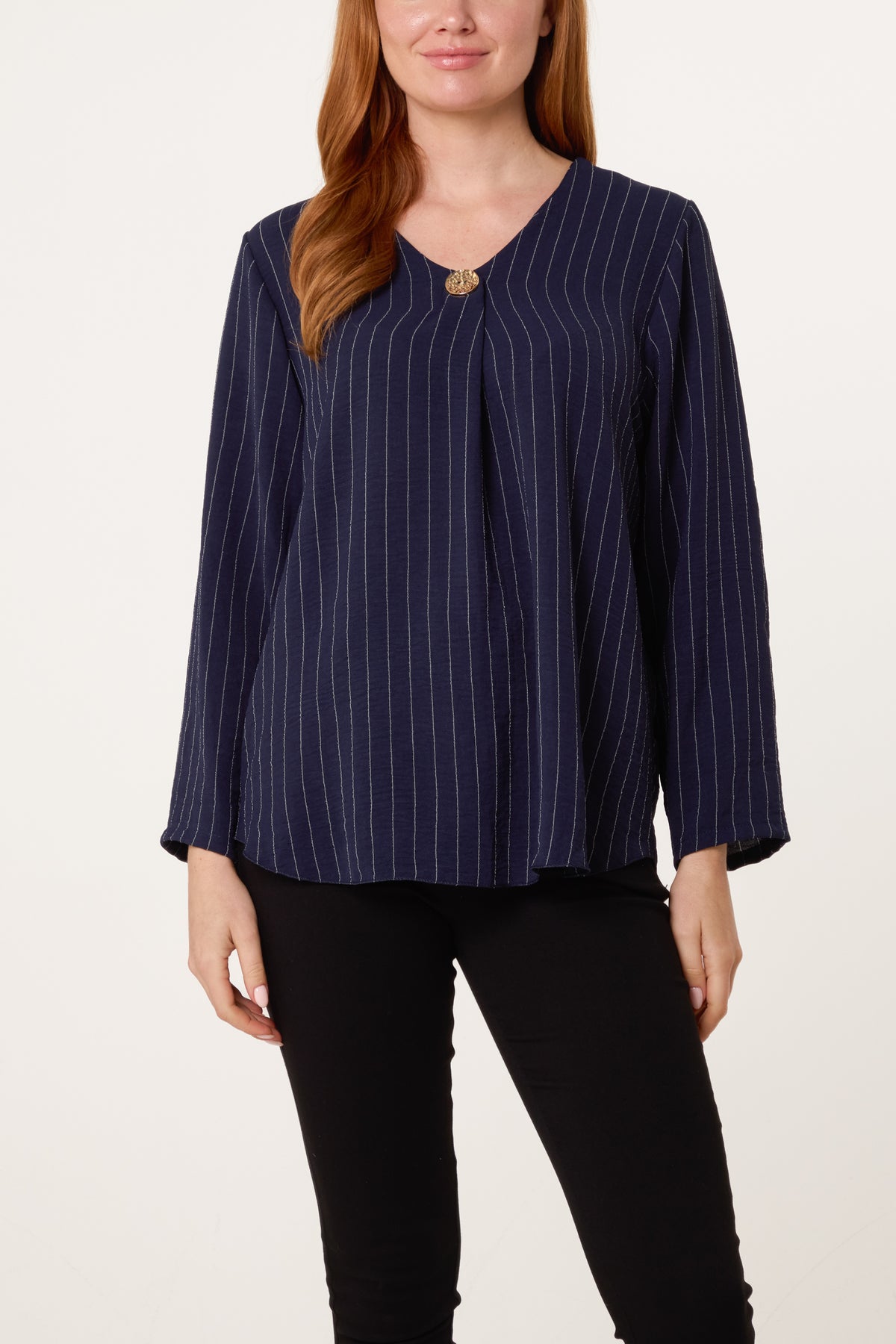 Striped Button Front Blouse