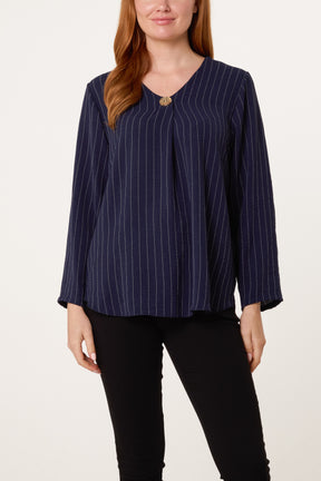 Striped Button Front Blouse