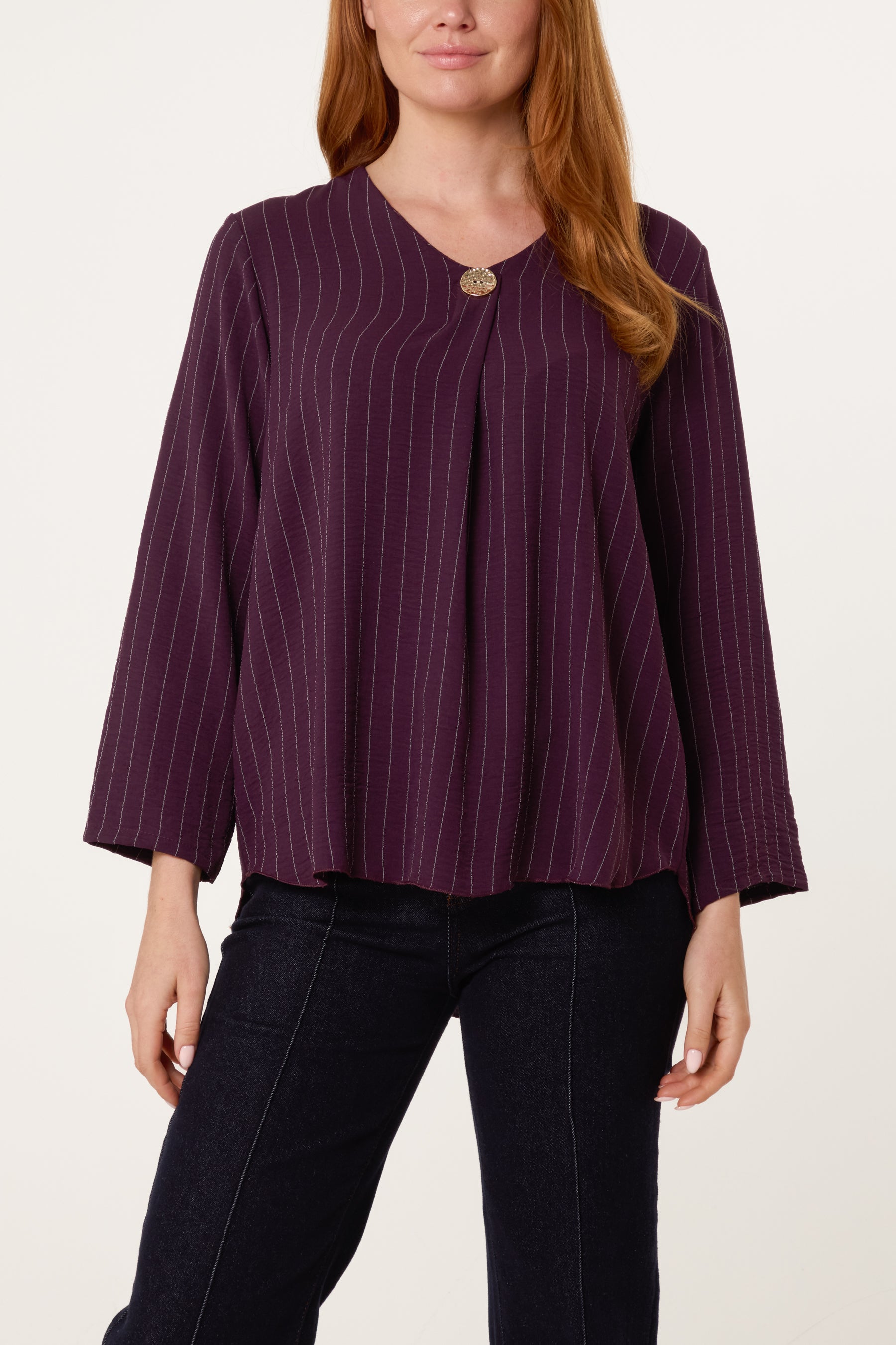 Striped Button Front Blouse