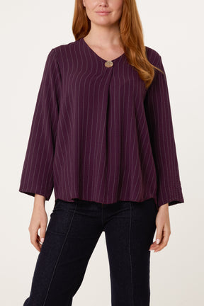 Striped Button Front Blouse