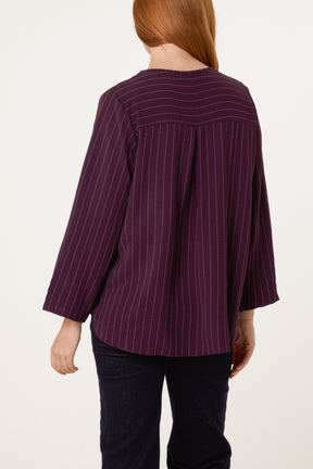 Striped Button Front Blouse