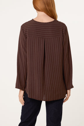 Striped Button Front Blouse