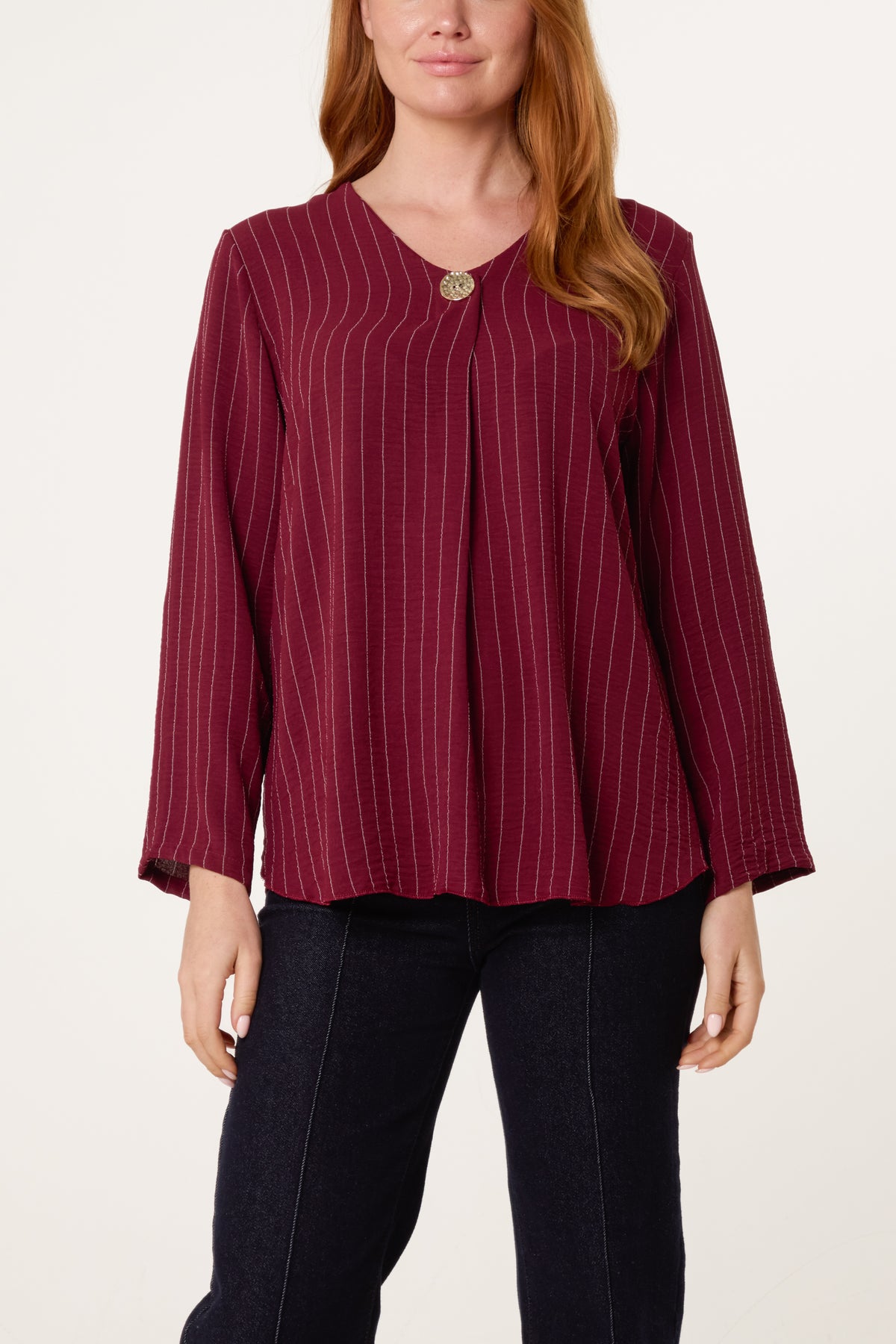 Striped Button Front Blouse