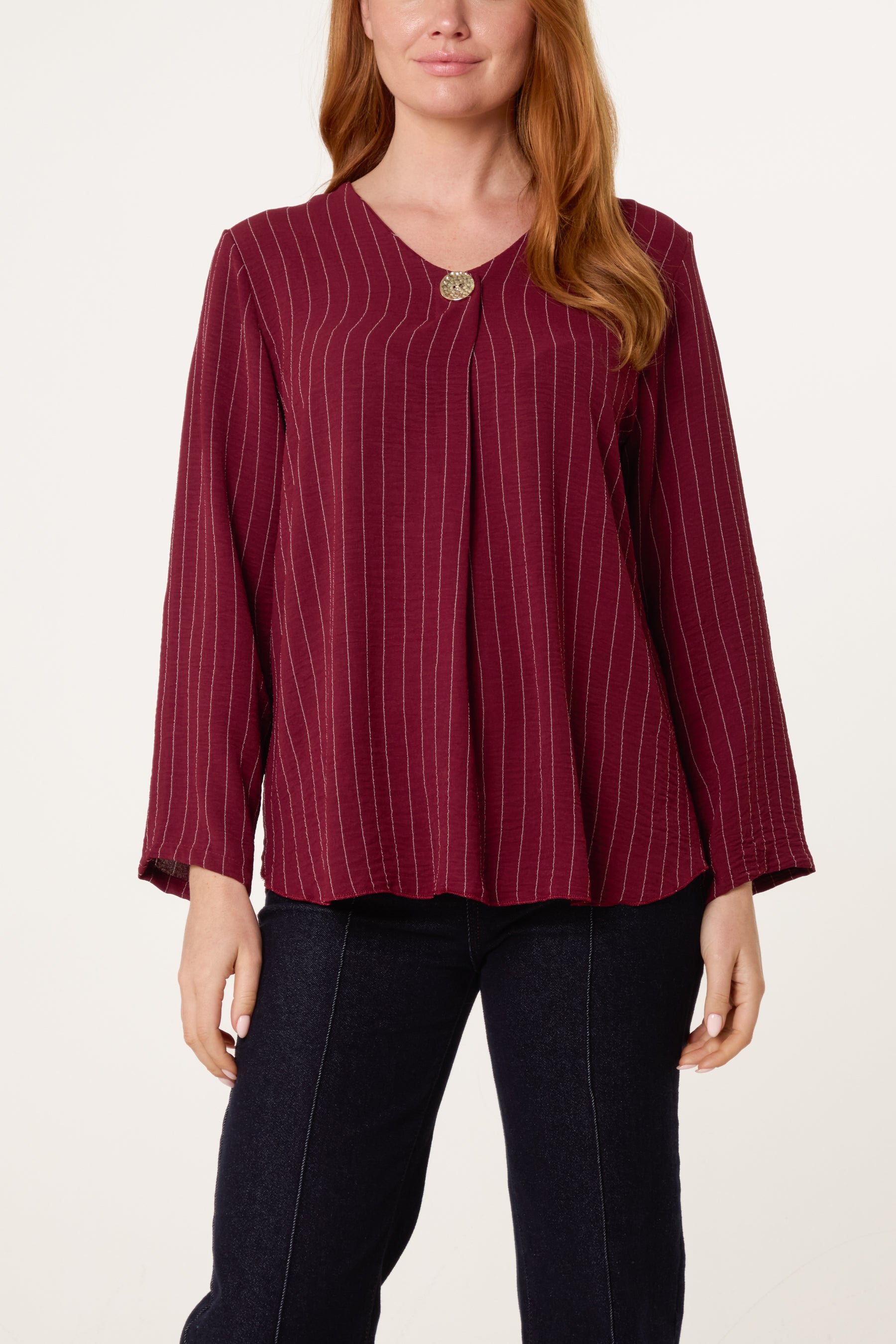 Striped Button Front Blouse