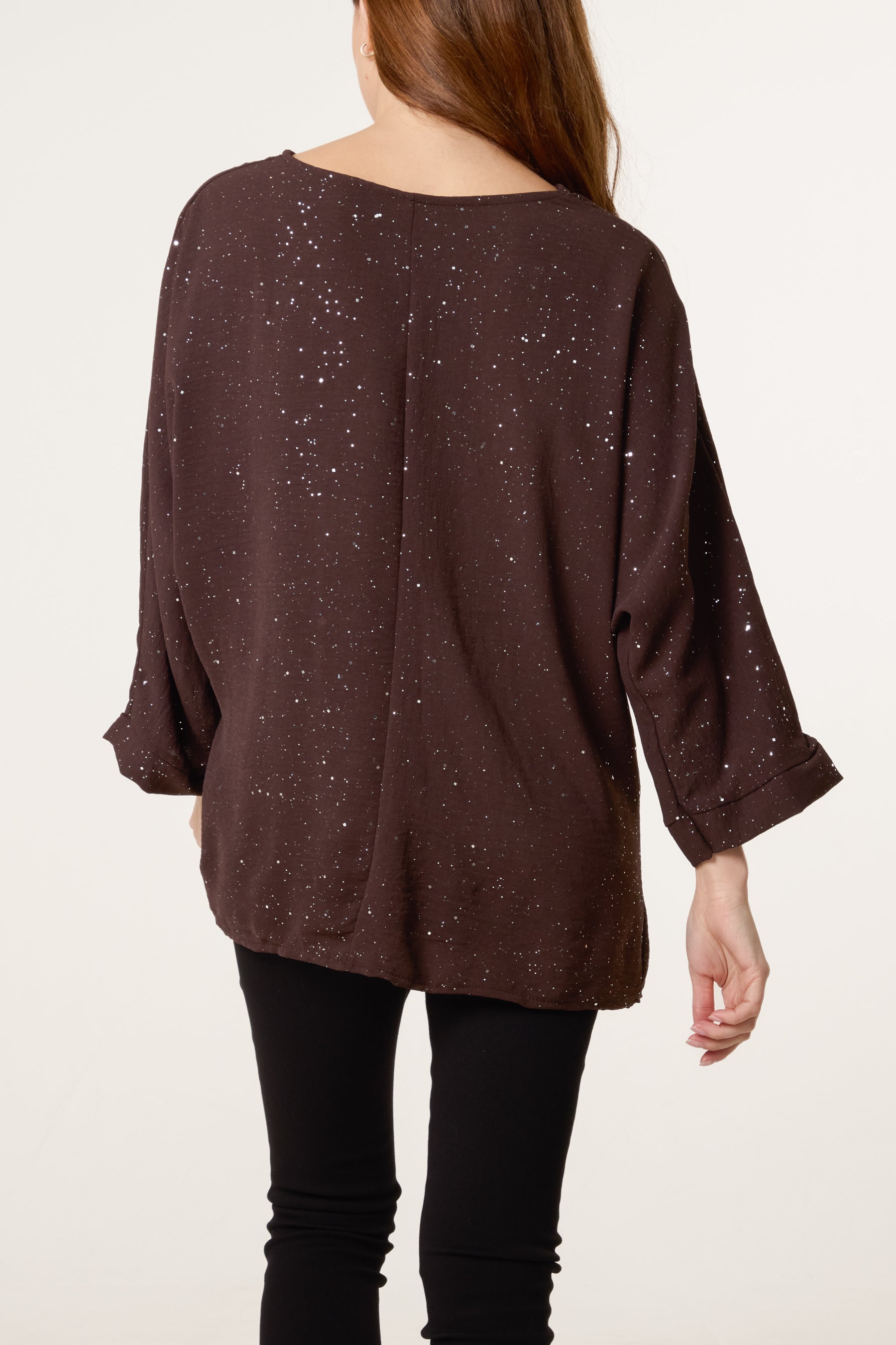 Metallic Glitter Side Gathered Blouse