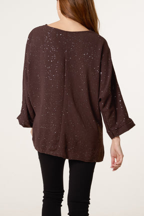 Metallic Glitter Side Gathered Blouse