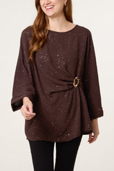 Metallic Glitter Side Gathered Blouse